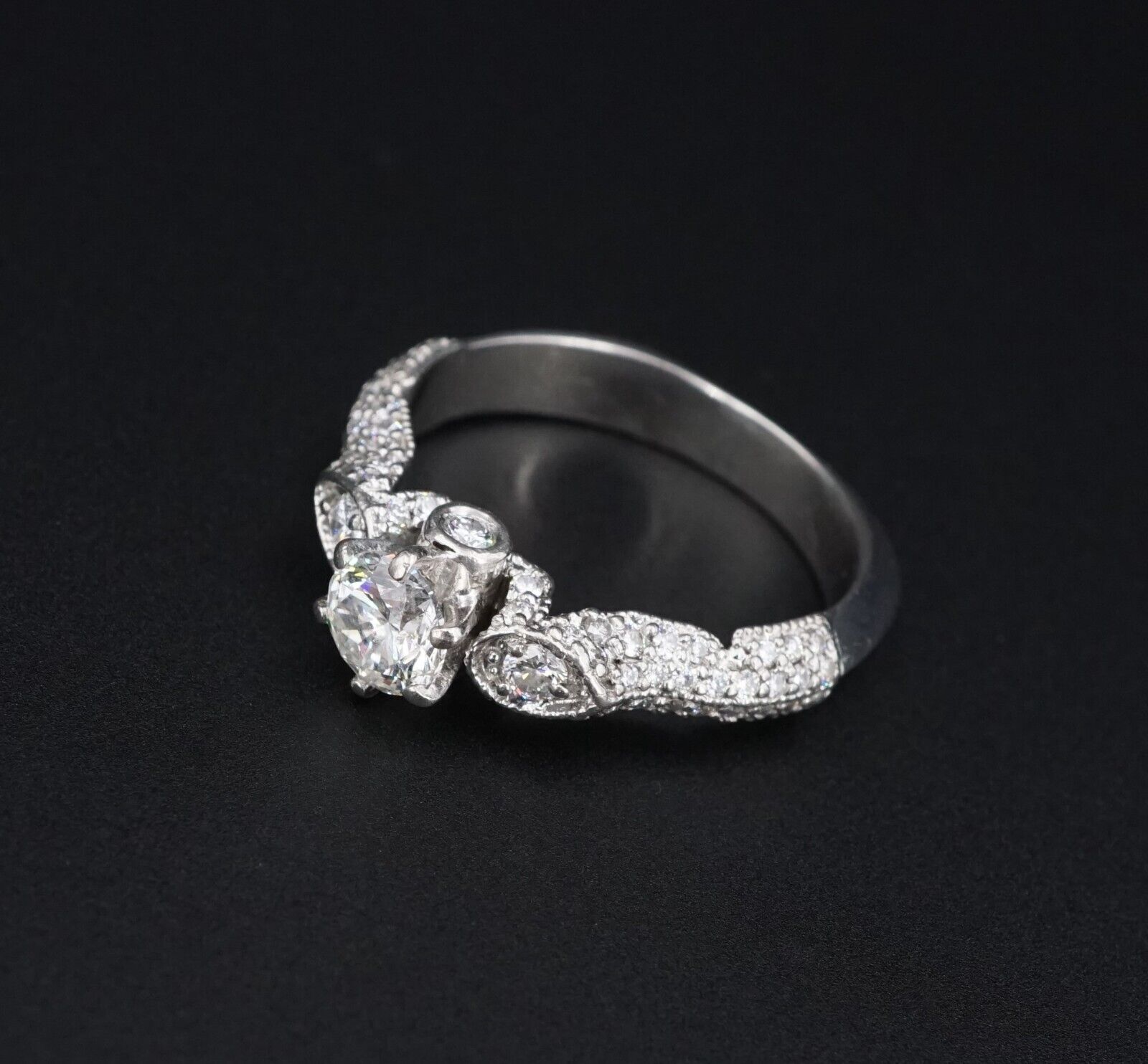 1.5ct Diamond Pave Engagement Ring Euro Shank Palladium Size 7.25 Unique, view 5