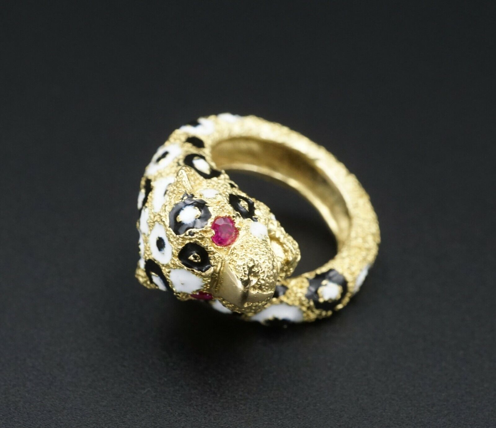 Gioconda Enamel Leopard Ring Cat Bypass 18k Yellow Gold Size 5, view 2