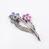 Antique Platinum Gold 5ct Sapphire Ruby Diamond Floral Pin Brooch 1.9", view 5