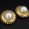 Elizabeth Locke Mabe Pearl Button Earrings 18k Yellow Gold Dot Halo, view 3