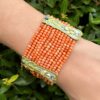 Art Nouveau Plique a Jour Sapphire Station Bracelet Coral 18k Enamel Rare, view 3