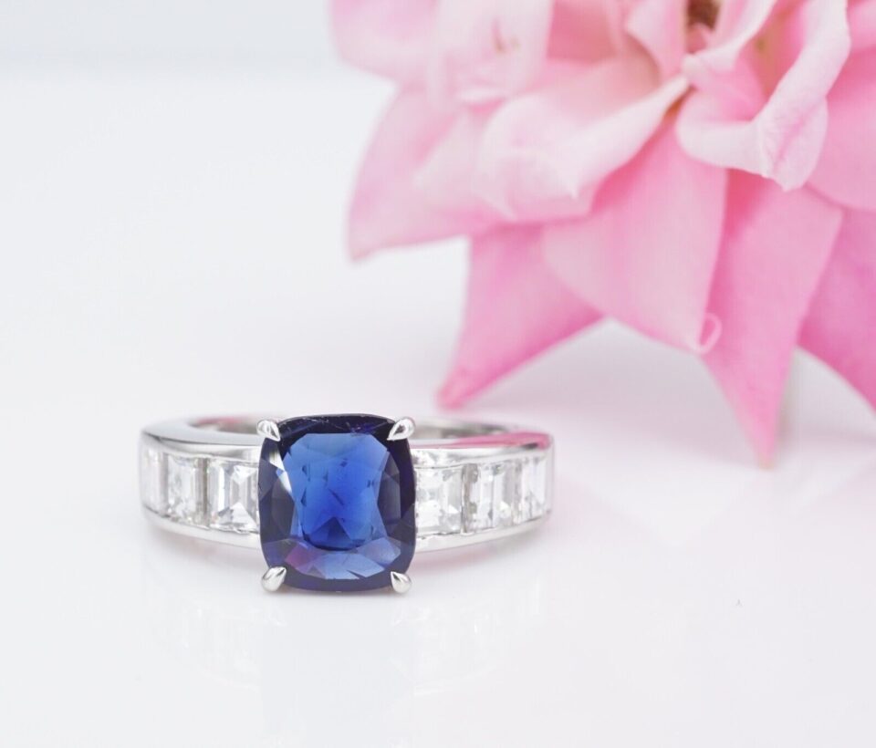 Burma Sapphire Diamond Ring GIA Platinum Engagement Cocktail Sz 7 RG4230
