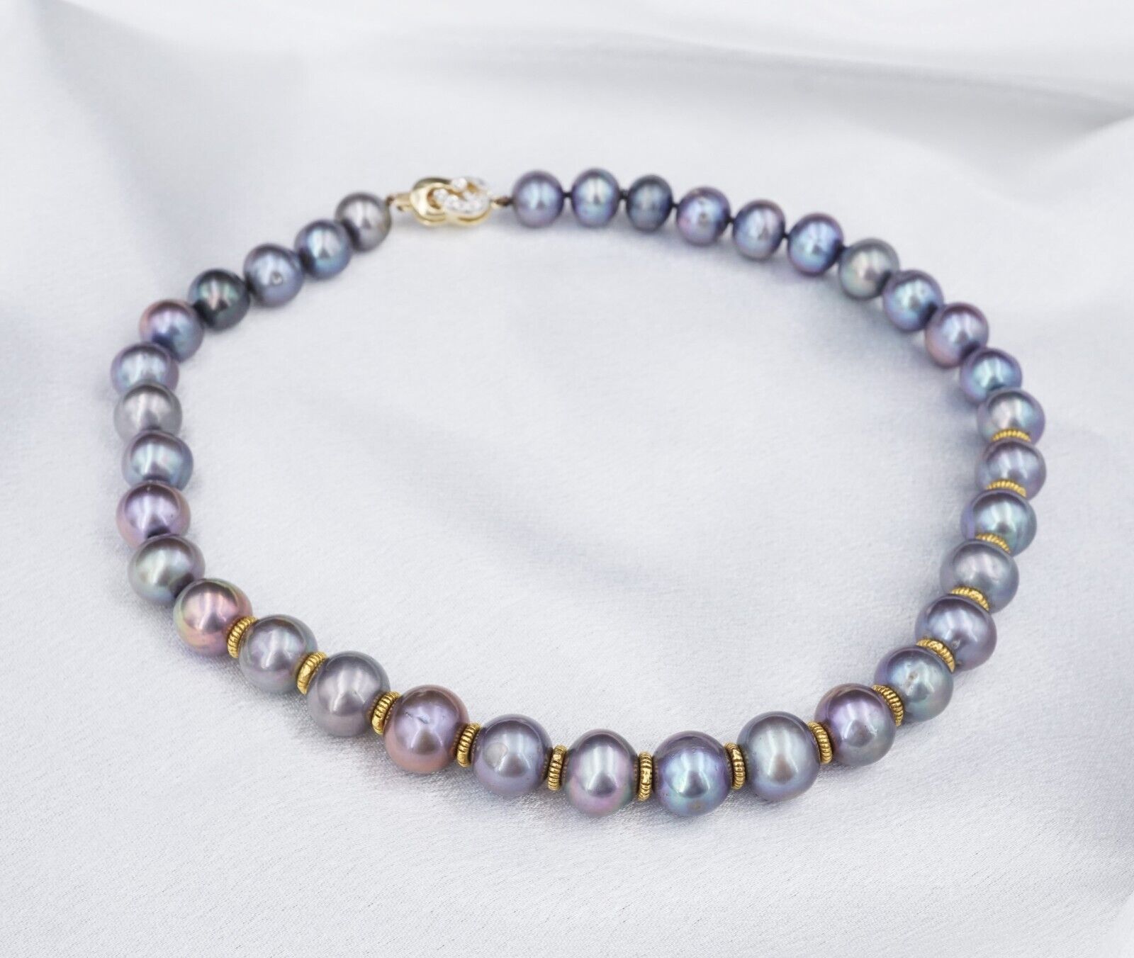 14k Tahitian Pearl Necklace Strand Yellow Gold 9-11mm 16" Choker, view 1