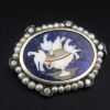 Antique 14k Pietra Dura Lapis Mosaic Pliny's Doves Diamond Pearl Brooch, view 4