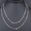 18k Dancing Diamond Station Necklace Pink Sapphire White Gold 36", view 3