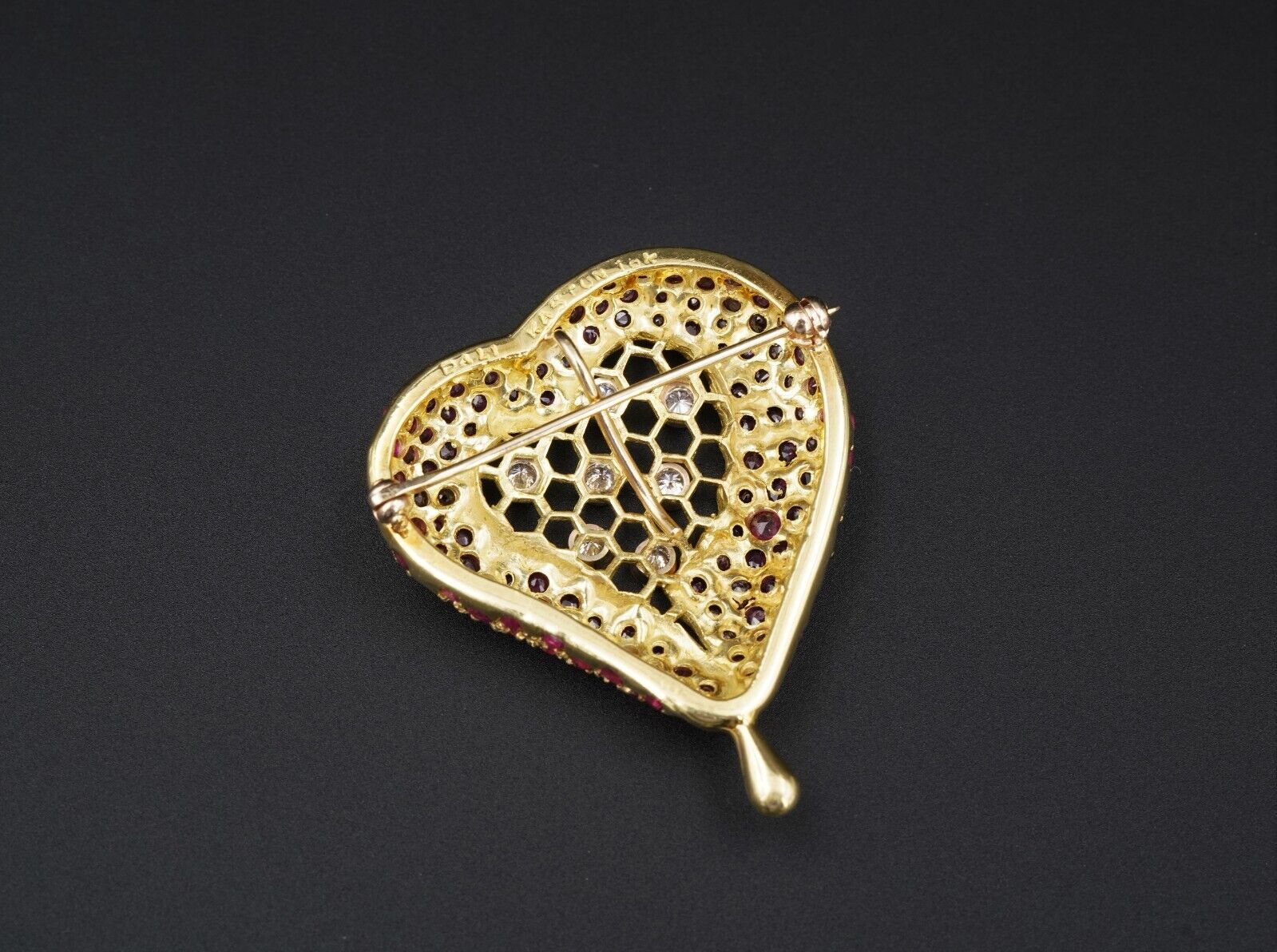 Henryk Kaston for Salvador Dalí Ruby and Diamond Honeycomb Heart Brooch, view 7