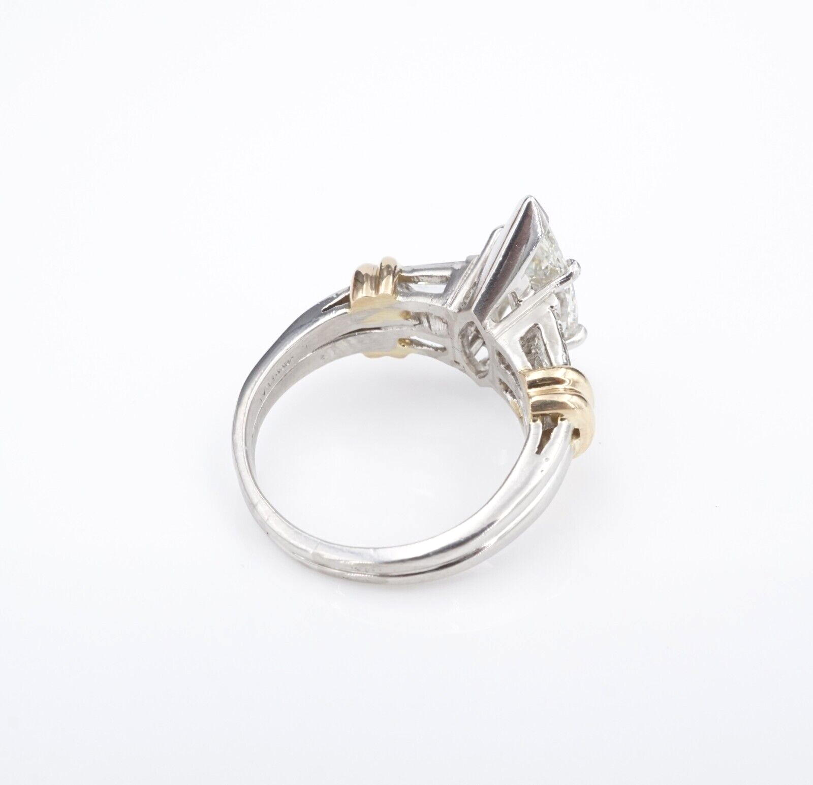 Platinum Gold Marquise Baguette 3.5ct Diamond Engagement Ring Sz 7.25 GIA, view 5