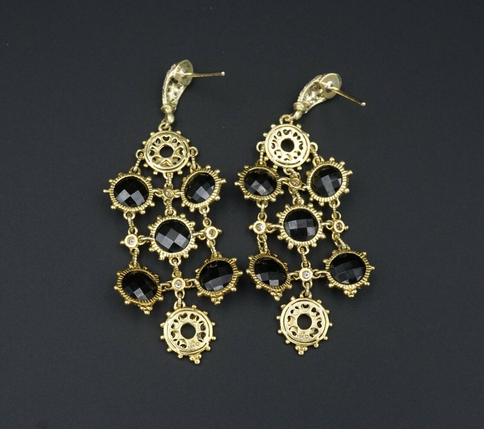 1.5ct Judith Ripka 18k Yellow Gold White Black Diamond Dangle Earrings, view 5