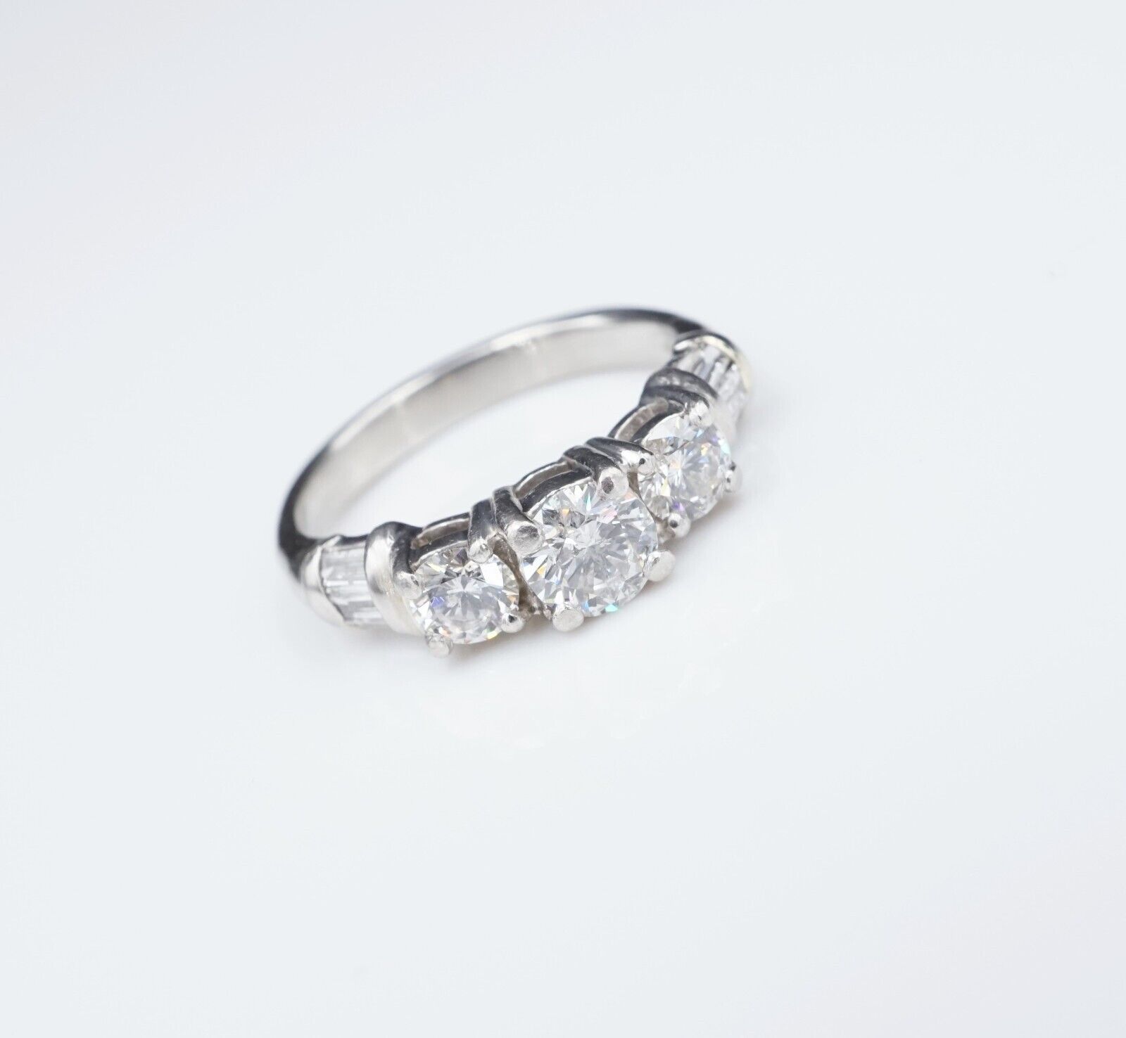 Platinum 1 cttw Natural Diamond Baguette Engagement Ring Size 5 3-Stone, view 2