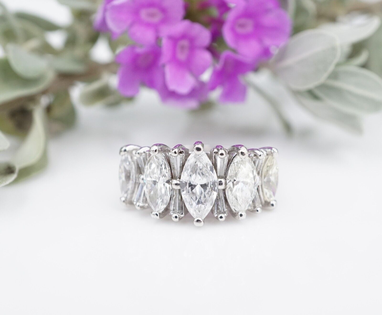 Platinum 2 ctw Marquise Diamond Cocktail Stacker Band Ring Size 5.75, view 1
