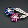Antique Platinum Gold 5ct Sapphire Ruby Diamond Floral Pin Brooch 1.9", view 8
