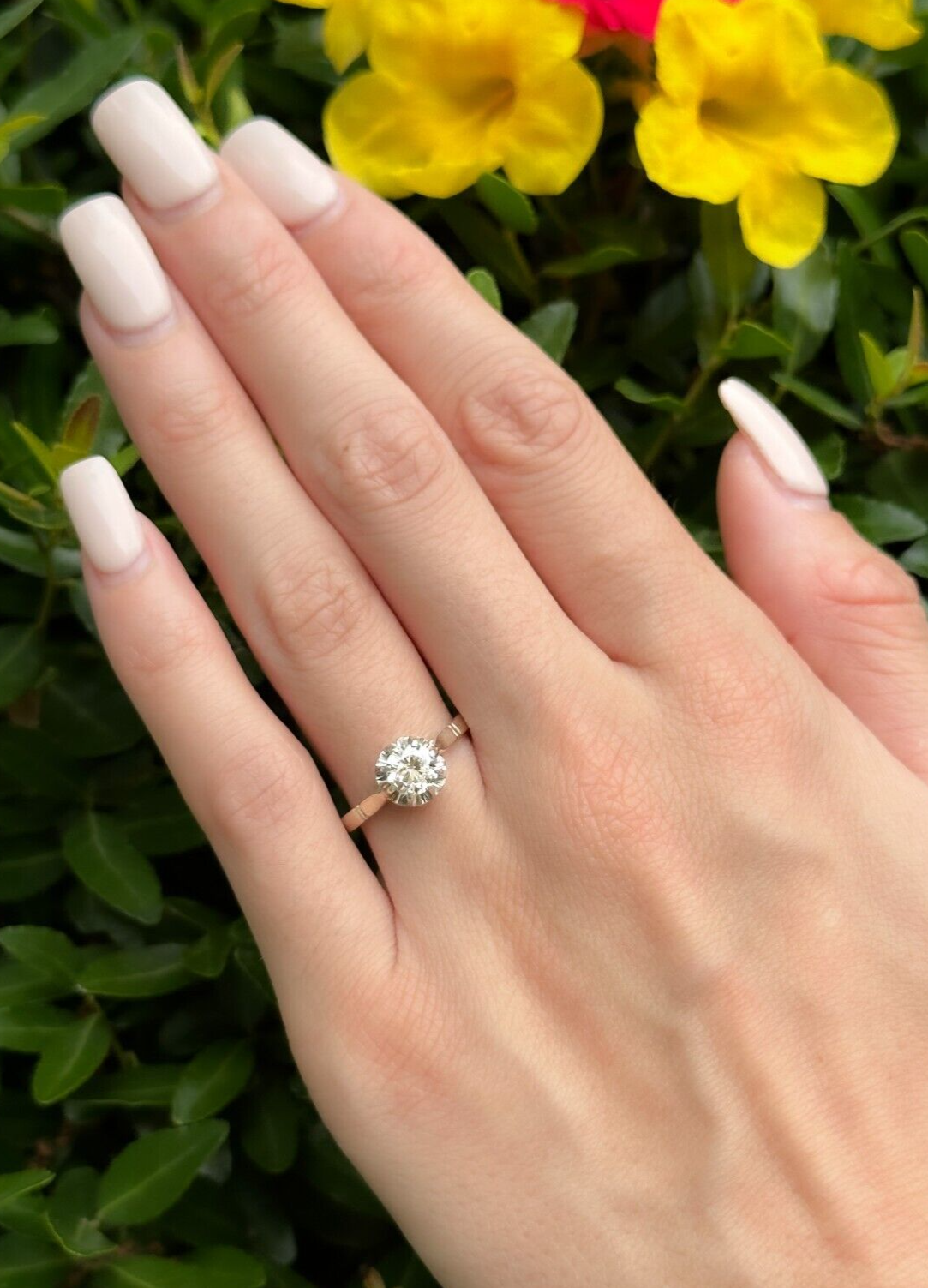 18k White Gold Natural Diamond Engagement Ring Sz 6.5 French Mid Century, view 4