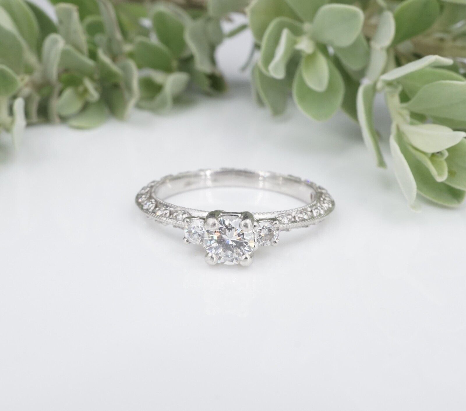 Platinum Tacori Diamond 3 Stone Eternity Engagement Ring Sz 7.25 with Box, view 1