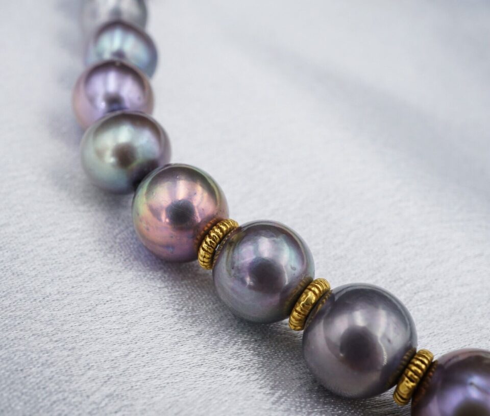 Tahitian Pearl Strand Choker Necklace, 9-11mm, 14k Yellow Gold