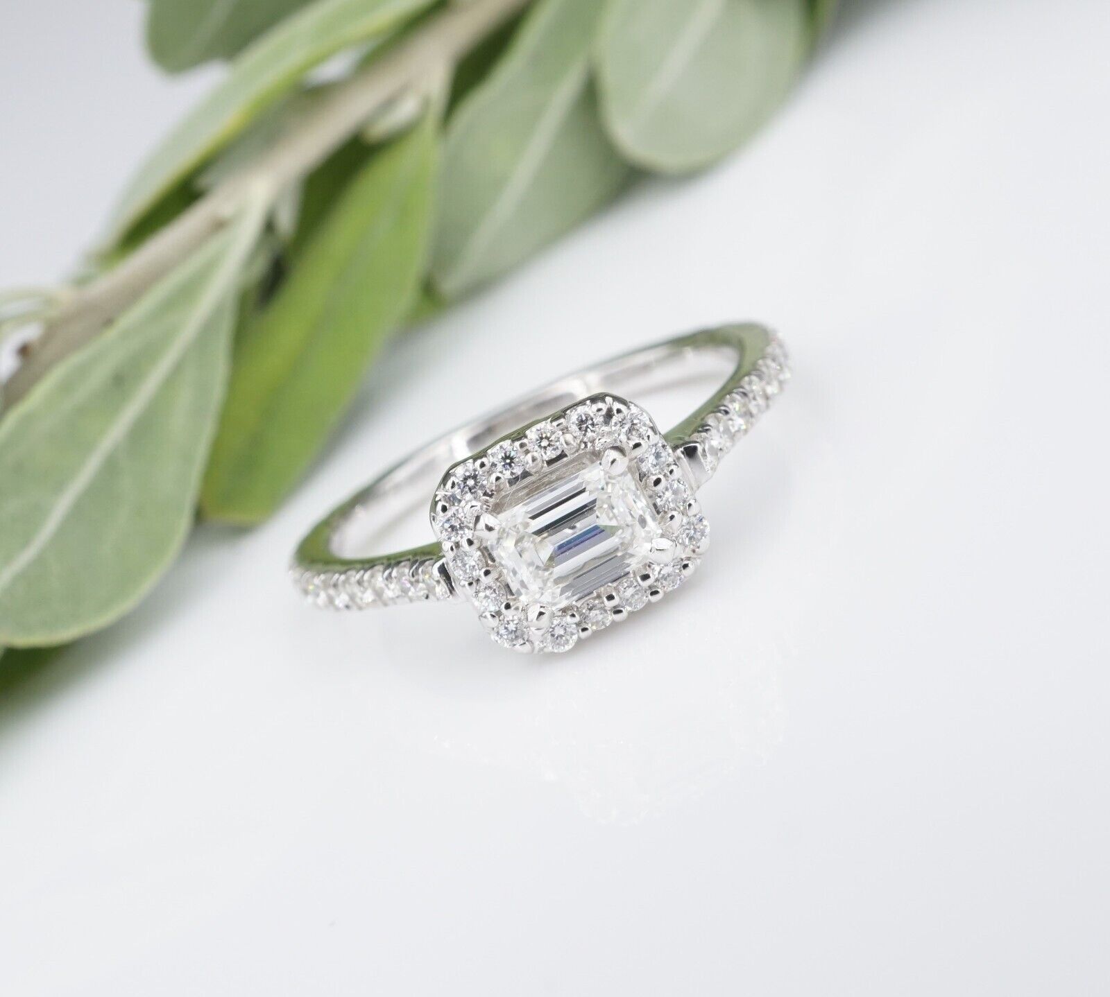 East West 14k White Gold 1cttw Emerald Diamond Engagement Ring Size 7, view 2