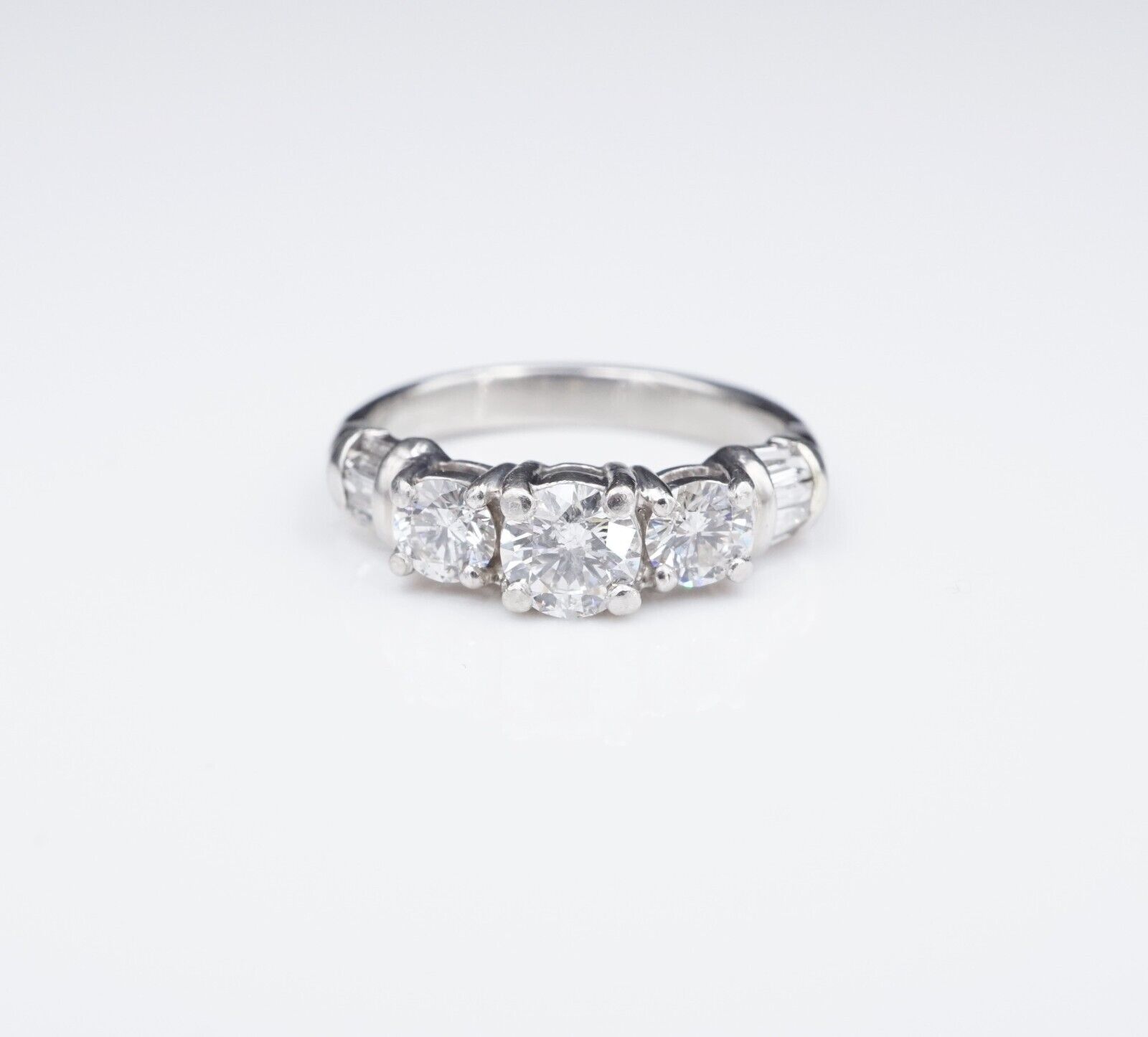 Platinum 1 cttw Natural Diamond Baguette Engagement Ring Size 5 3-Stone, view 3