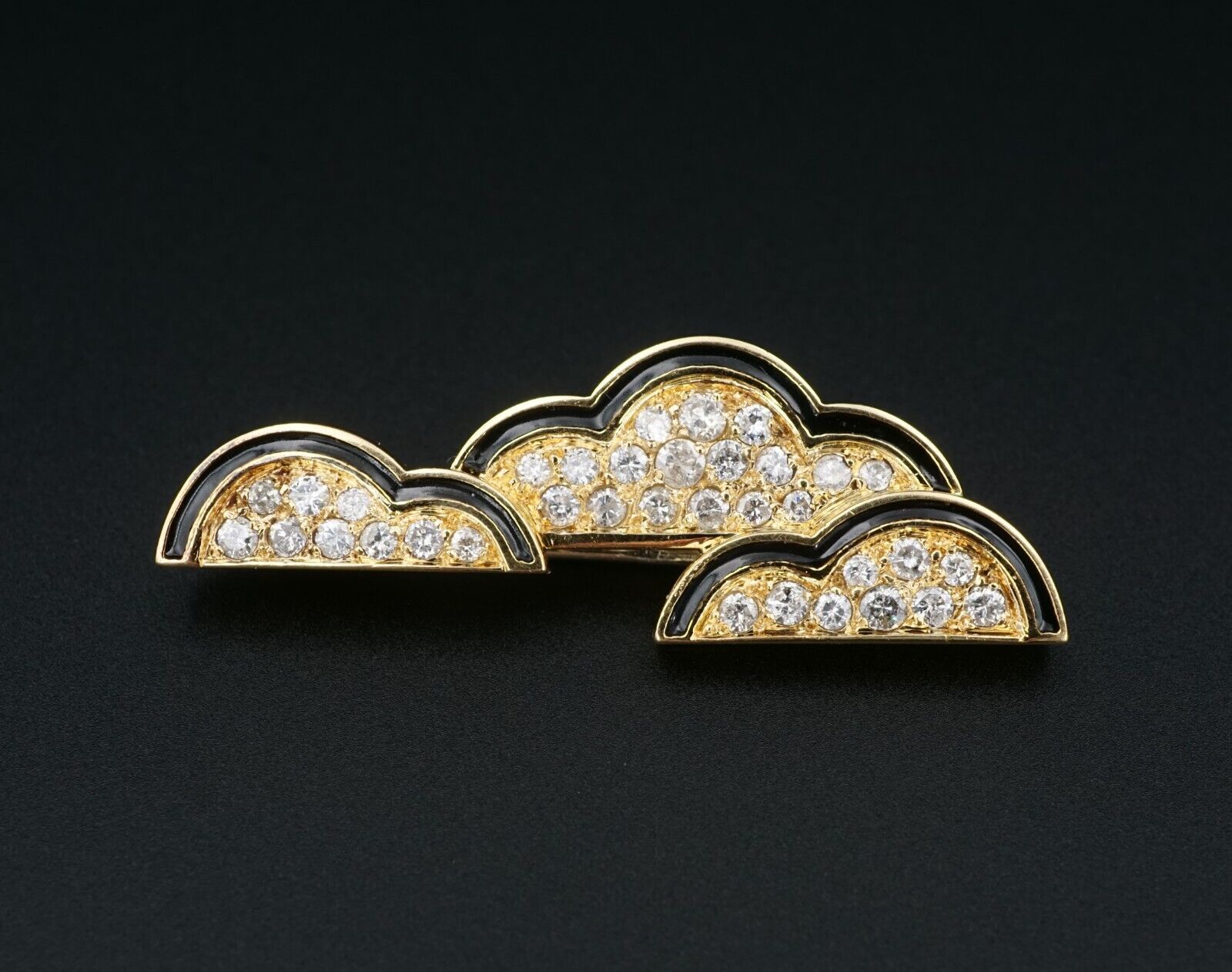 Vintage OJ Perrin 18k Yellow Gold Diamond Enamel Cloud Brooch France 1.5", view 4