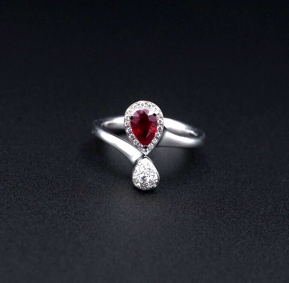 Giorgio Visconti 18K Ring Diamond Ruby White Gold Bypass Moi et Toi Sz 6, view 4