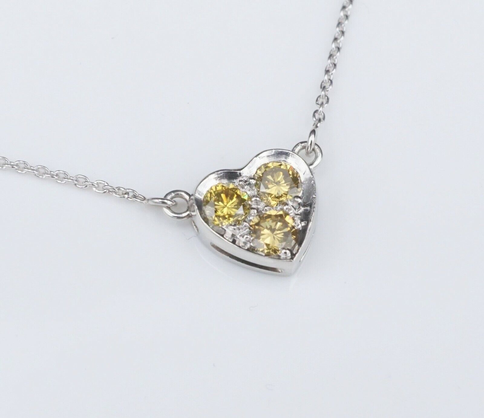 Platinum Natural Fancy Yellow Diamond Heart Pendent Necklace 18", view 3