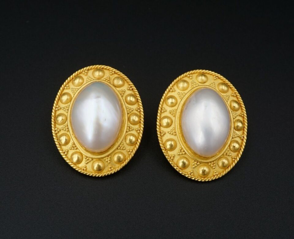 Mabe Pearl Earrings 22k Gold Carolyn Tyler Dangle Artisan Convertible 1", view 3