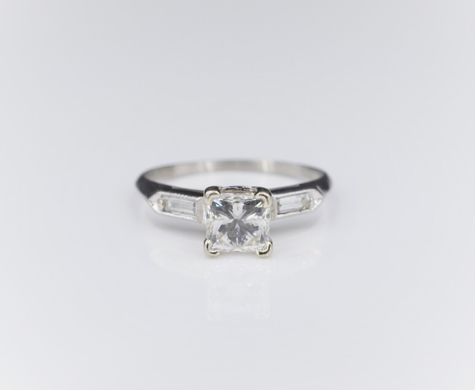 Vintage Platinum Natural Diamond Princess Engagement Ring Size 6.5, view 4