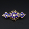 Antique 18k Yellow Gold Rose Cut Diamond Blue Enamel Pin Brooch 1.8", view 3