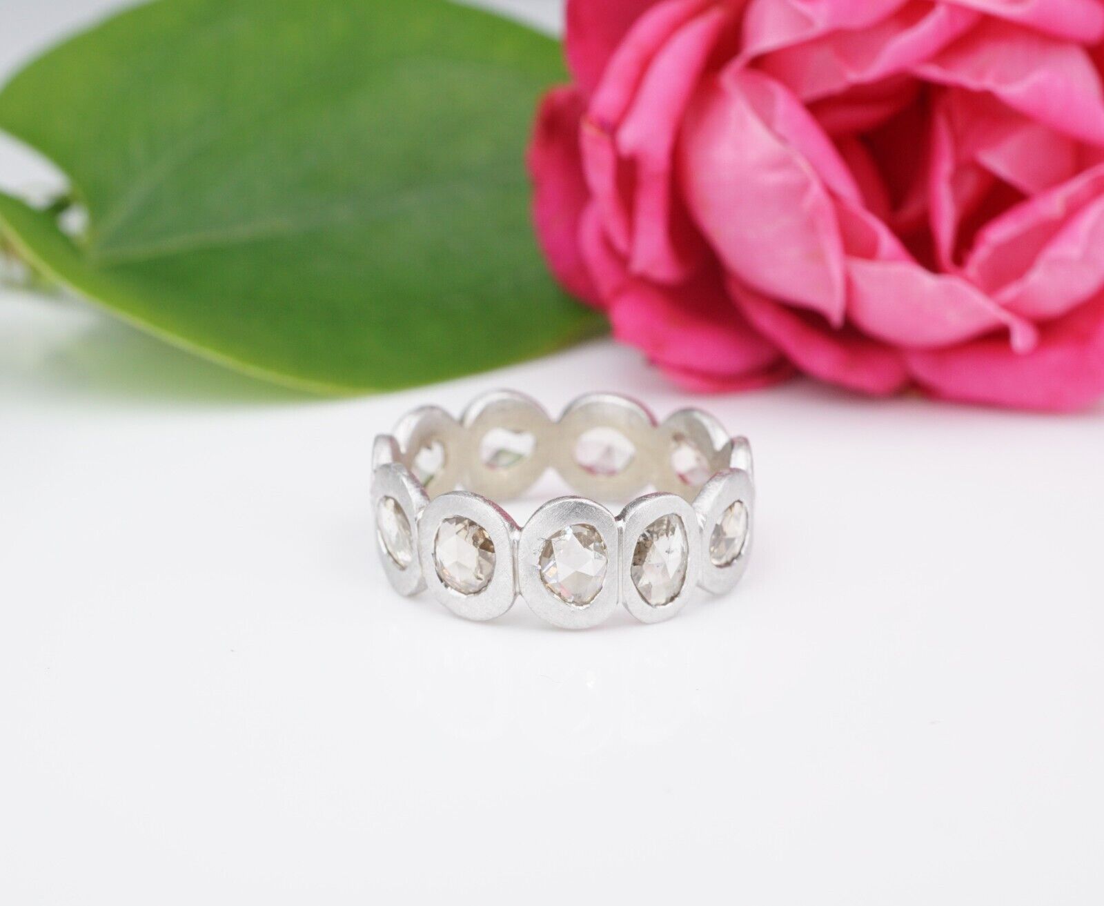 NEW 14k White Gold Diamond Slice 7mm Wide Eternity Band Ring Size 7, view 1