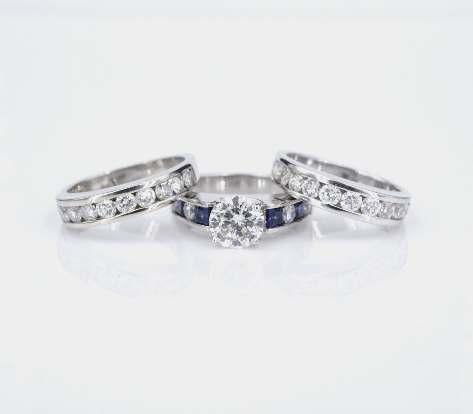 14k White Gold 3.8 ctw Diamond Engagement Ring Bridal Set Sz 6 Euro Shank, view 1