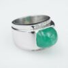 14k White Gold 4ct Diamond Sugarloaf Emerald Wide Band Ring Size 5, view 1