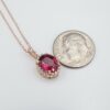 14k Rose Gold Natural Pink Sapphire Diamond Halo Pendant Necklace 16-18", view 6