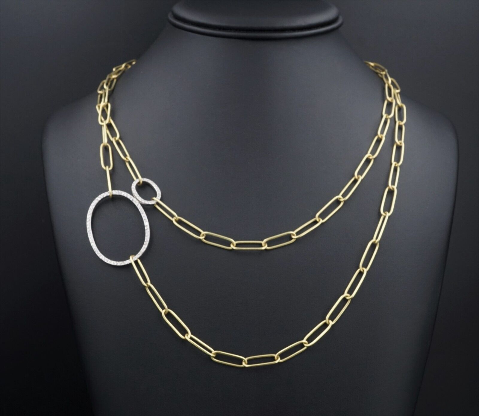 Ileana Makri 18k Gold Diamond Universe Oval Chain Necklace Paperclip 40", view 3