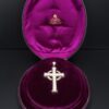 1870's Henry Tessier 18k Natural Pearl Diamond Enamel Cross Pendant w Box, view 9