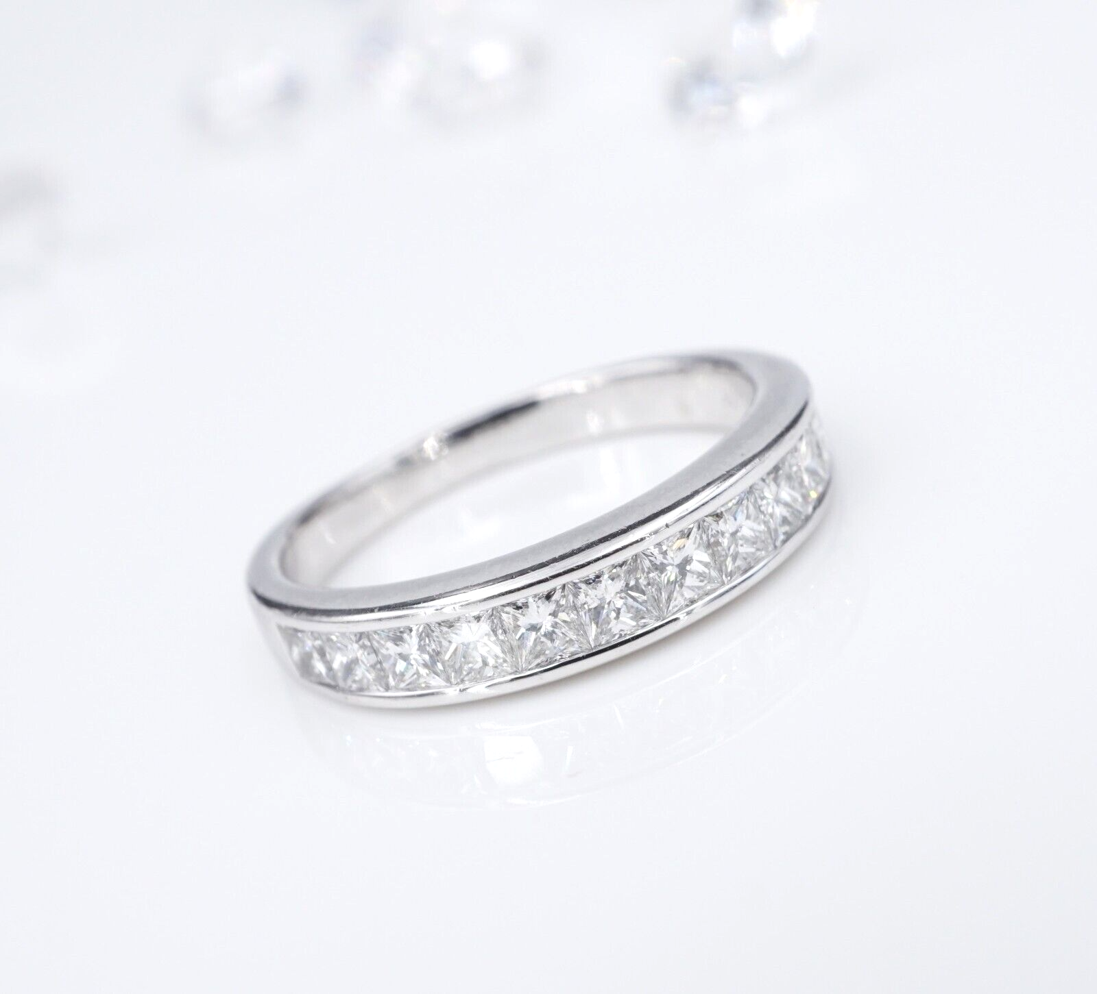 Platinum 1ct Diamond Half Eternity Band Stackable Ring Size 7.25 Princess, view 5