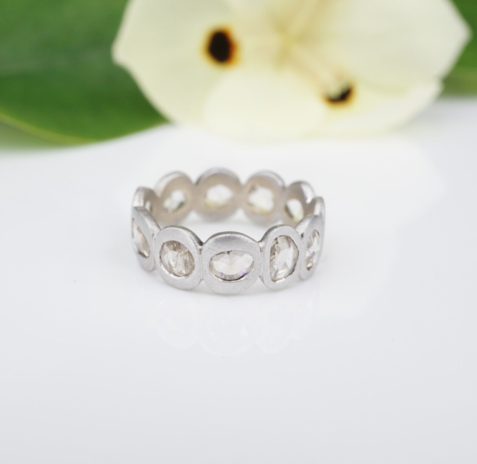 NEW 14k White Gold Diamond Slice 7mm Wide Eternity Band Ring Size 7, view 5