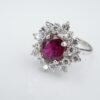 14k White Gold Cushion Ruby Diamond Floral Halo Ring Size 6.5, view 3