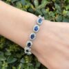 14k White Gold 16cttw Natural Sapphire Diamond Halo Tennis Bracelet 7.25", view 4