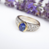 Vintage 18k Yellow Gold 2ct Oval Sapphire Pave Diamond Ring Size 6.75, view 4