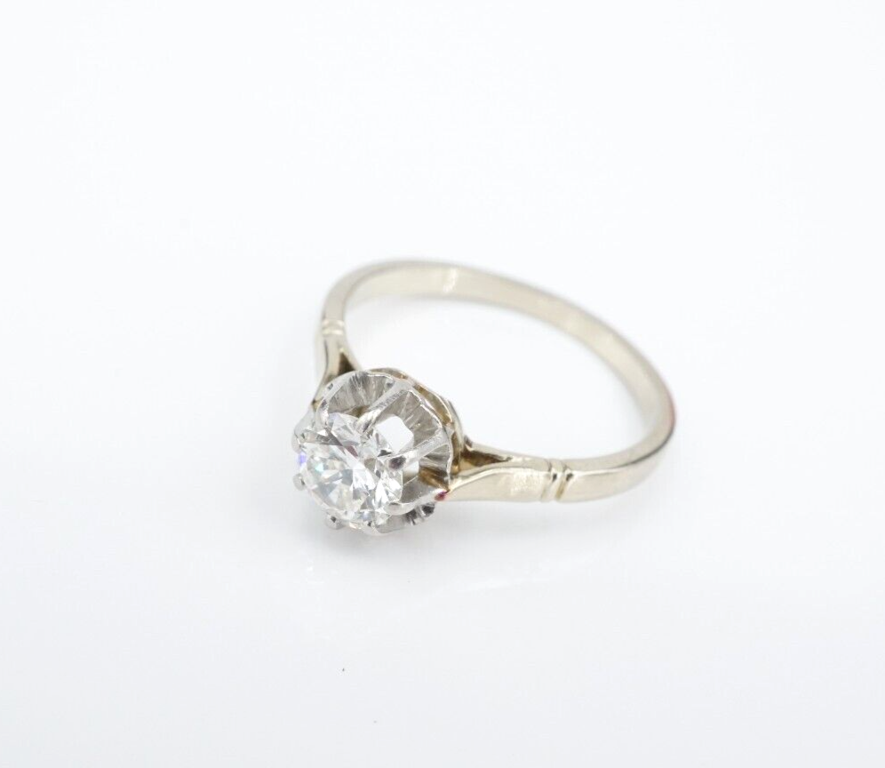 18k White Gold Natural Diamond Engagement Ring Sz 6.5 French Mid Century, view 6