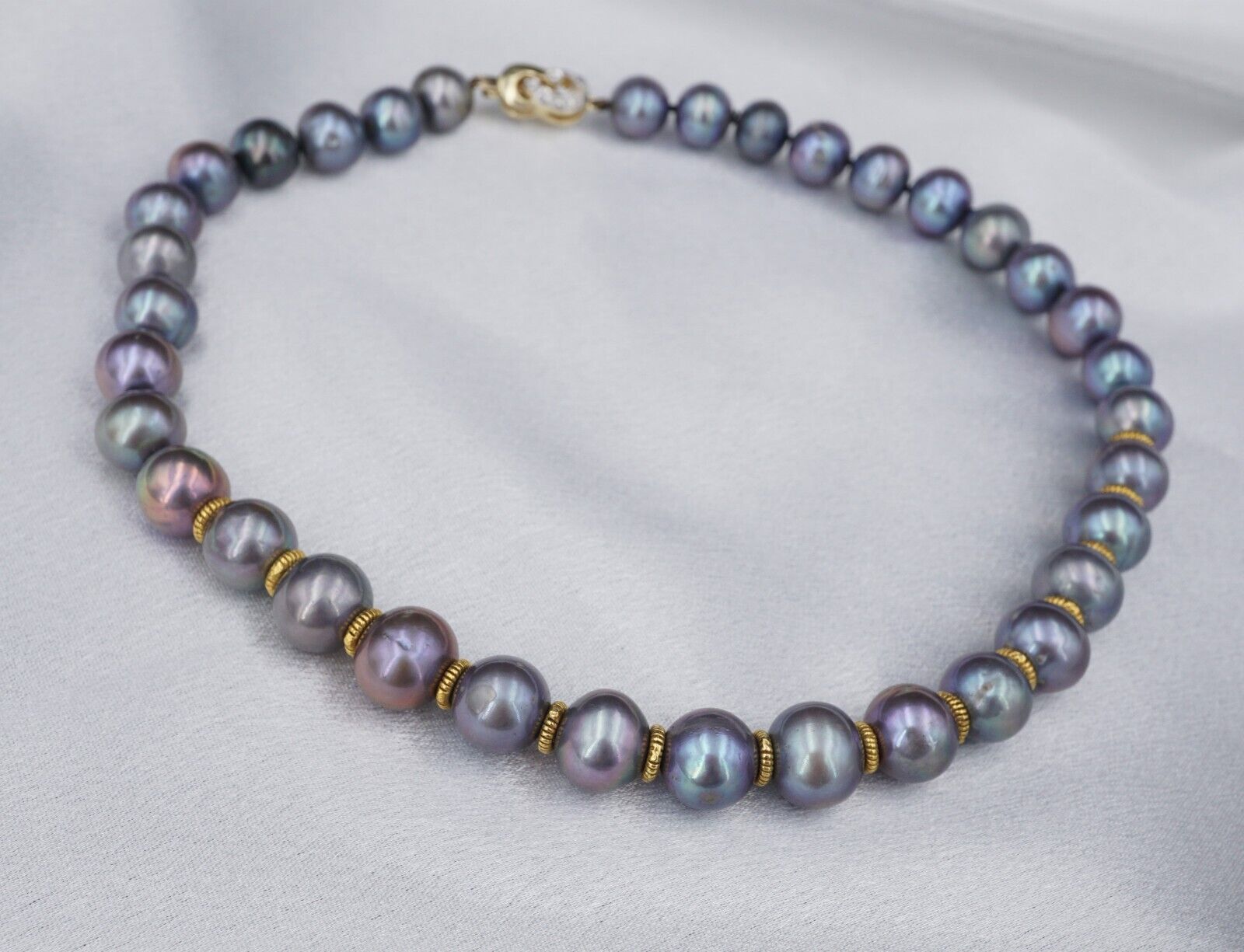 14k Tahitian Pearl Necklace Strand Yellow Gold 9-11mm 16" Choker, view 4