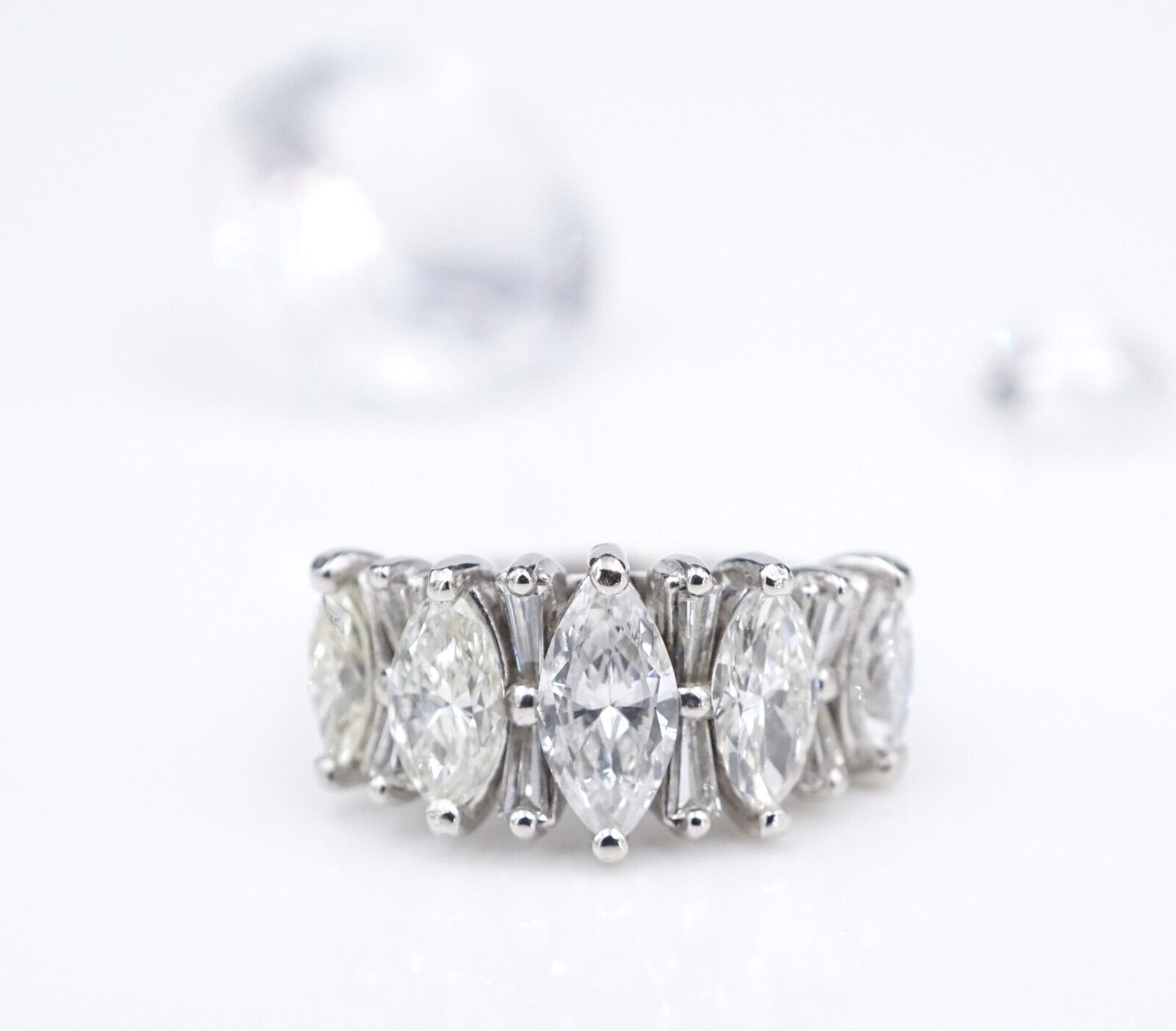 Platinum 2 ctw Marquise Diamond Cocktail Stacker Band Ring Size 5.75, view 4