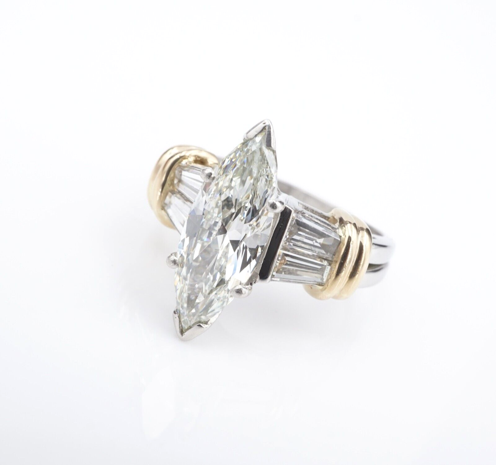 Platinum Gold Marquise Baguette 3.5ct Diamond Engagement Ring Sz 7.25 GIA, view 4