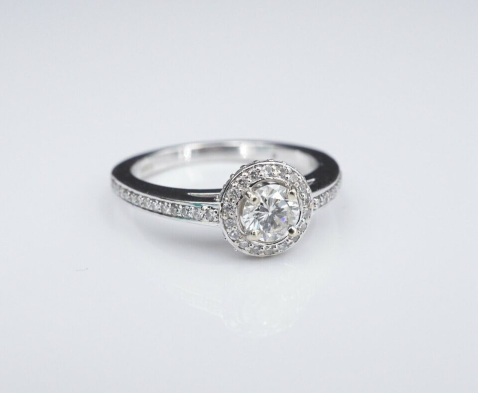 14k White Gold 1 carat RBC Halo Diamond Engagement Ring Size 7, view 2