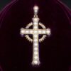 1870's Henry Tessier 18k Natural Pearl Diamond Enamel Cross Pendant w Box, view 8