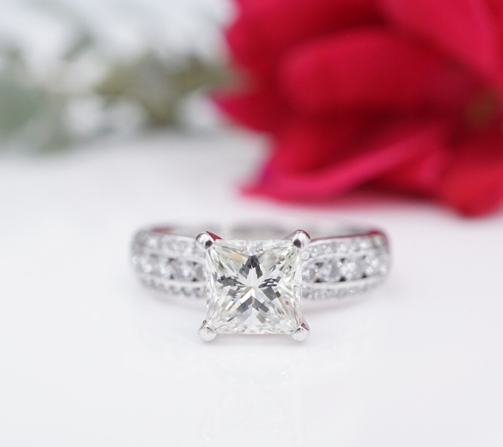 1.5ct 18k White Gold Princess Diamond Engagement Ring Size 5.75 EGL, view 1