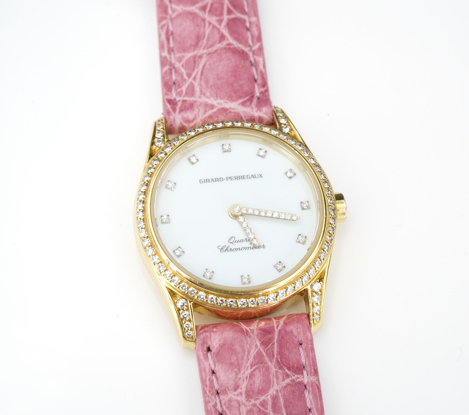 Girard-Perregaux 18k Yellow Gold Diamond Watch Pink Leather 29mm Ladies, view 3