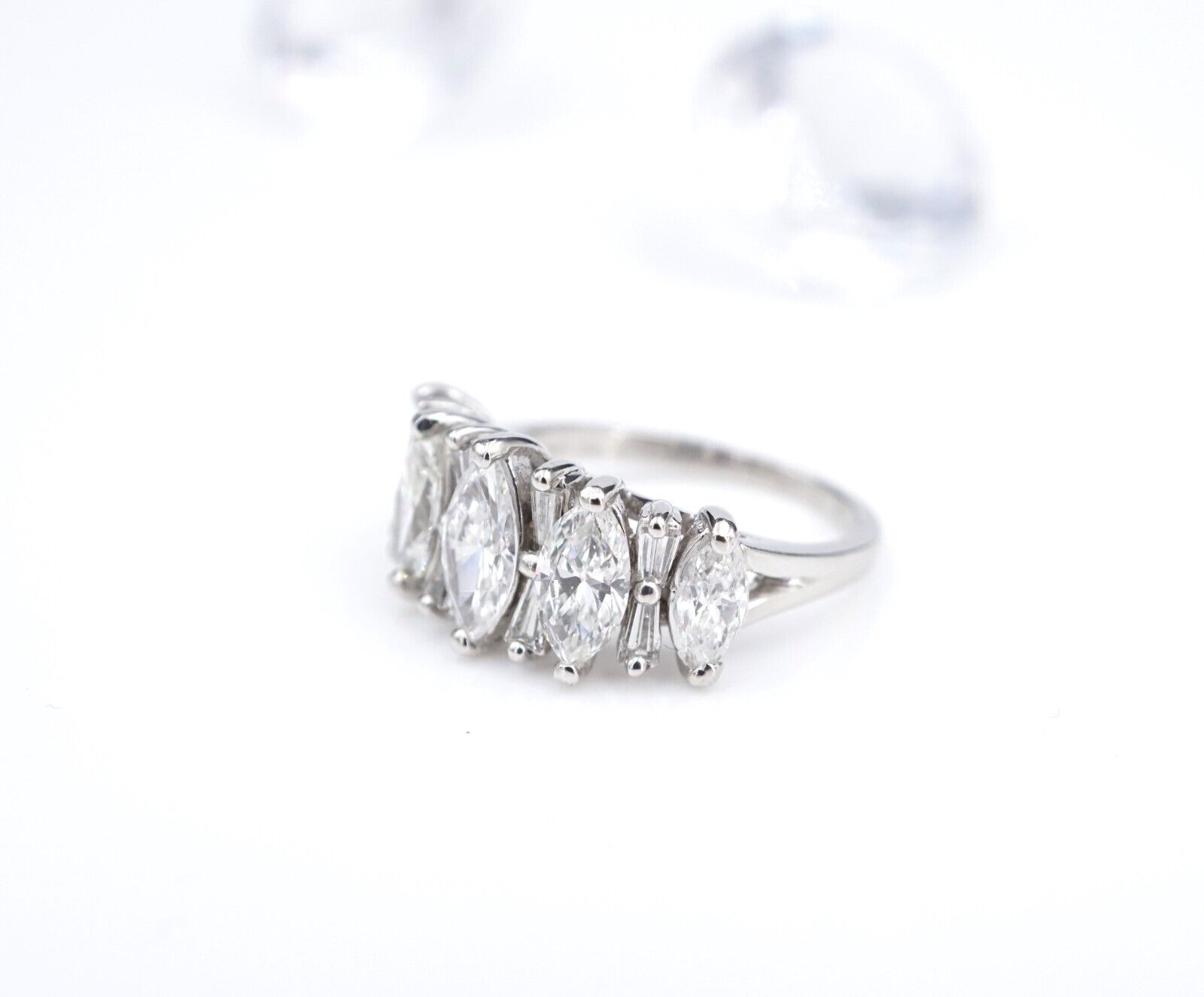 Platinum 2 ctw Marquise Diamond Cocktail Stacker Band Ring Size 5.75, view 6