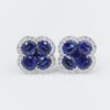 NWT 18k White Gold 3ct Diamond Halo Natural Sapphire Quatrefoil Earrings, view 4