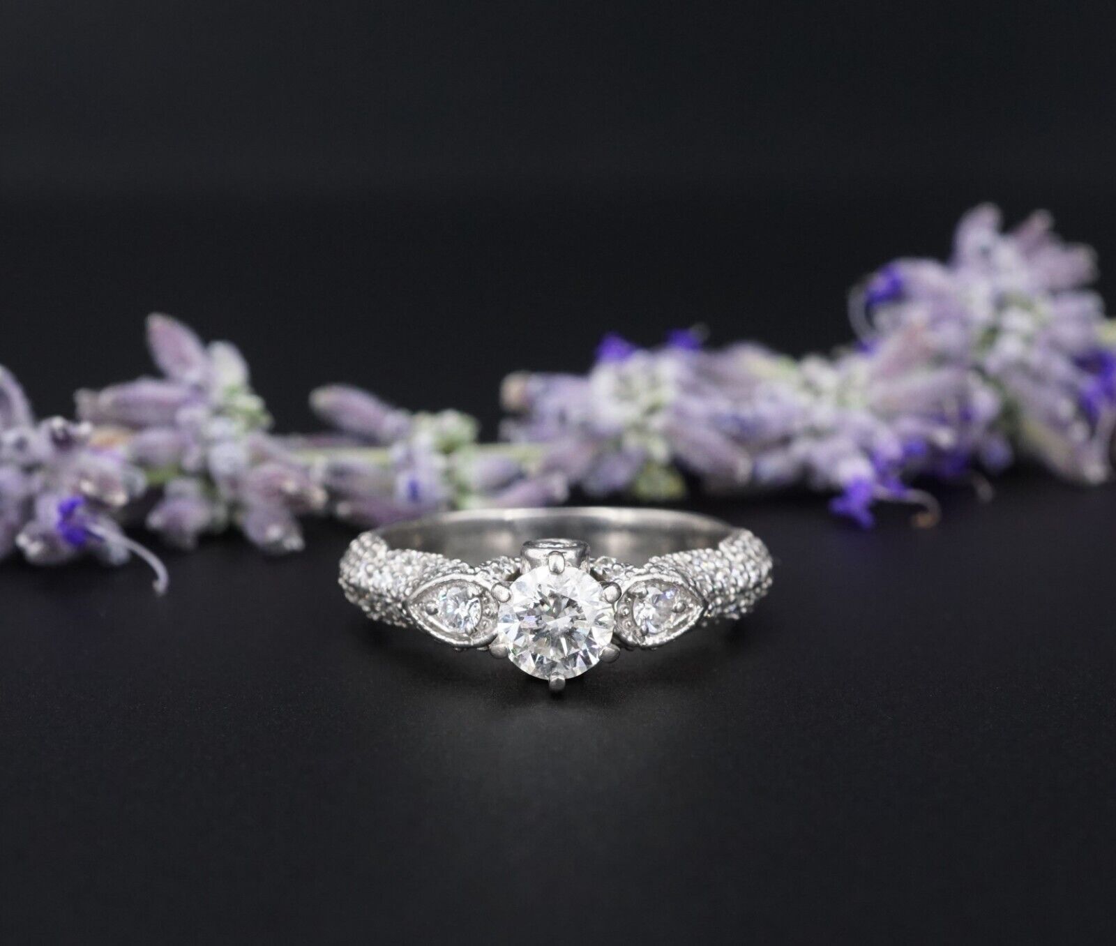 1.5ct Diamond Pave Engagement Ring Euro Shank Palladium Size 7.25 Unique, view 1