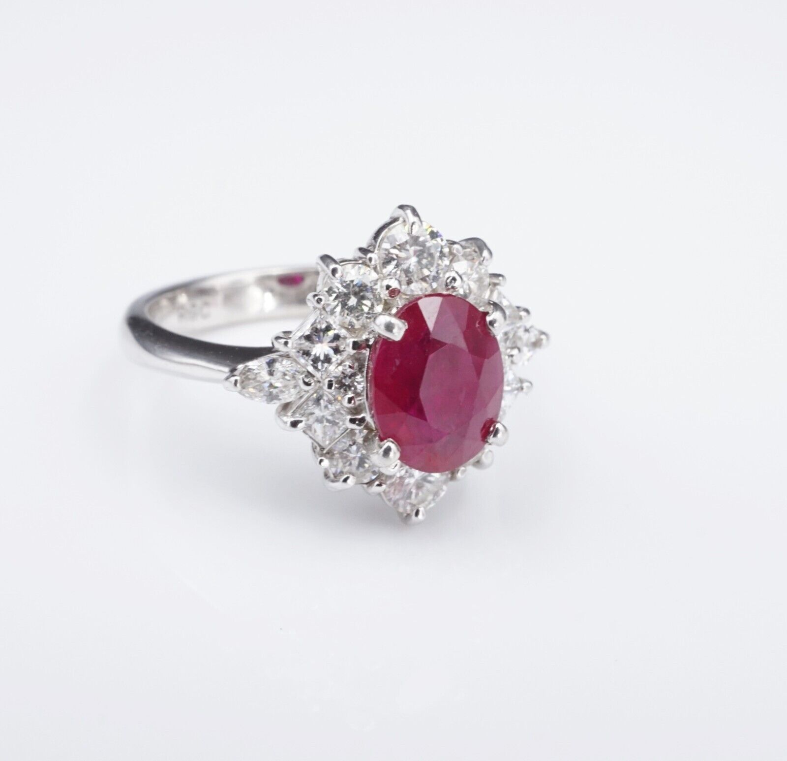 NWOT 14k White Gold 2.2 ctw Oval Ruby Diamond Halo Ring Size 5.5, view 4