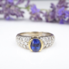 Vintage 18k Yellow Gold 2ct Oval Sapphire Pave Diamond Ring Size 6.75, view 1
